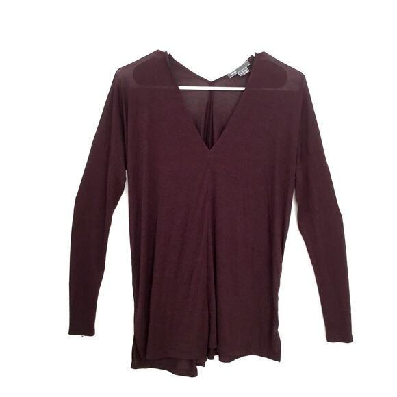 VINCE Long Sleeve Shirt Double V-Neck in Plum Purple Burgundy Rayon Size S - Picture 2 of 6